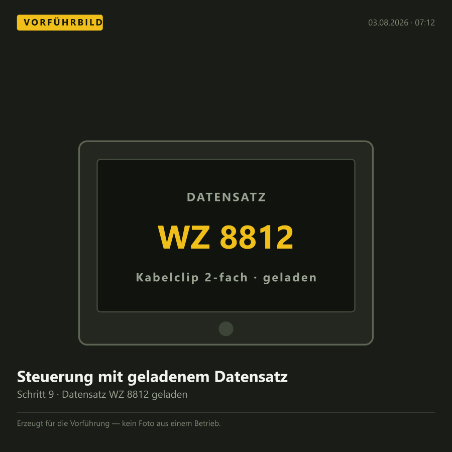 Der Bildschirm der Steuerung, nachdem der Datensatz WZ 8812 geladen wurde.